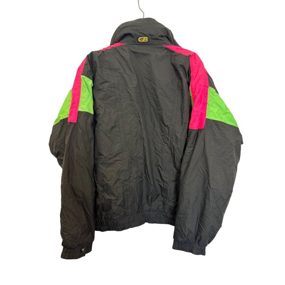 Vintage CB Sports Retro Mens Colorblock Puffer Jacket XL Black Pink Green Nylon - Picture 2 of 7